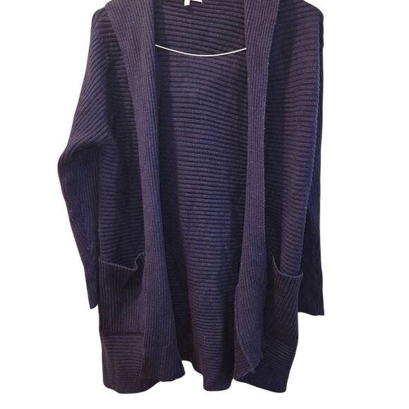 Honey Belle Ribbed Hooded Navy Knit Cardigan Size L With Front Pockets - Picture 4 of 6